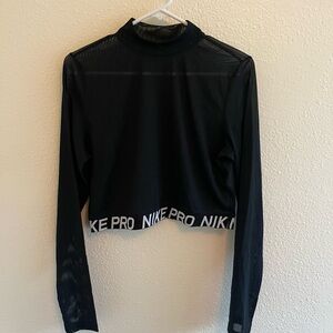 Nike Women's mesh  Black Long Sleeve Crop Top